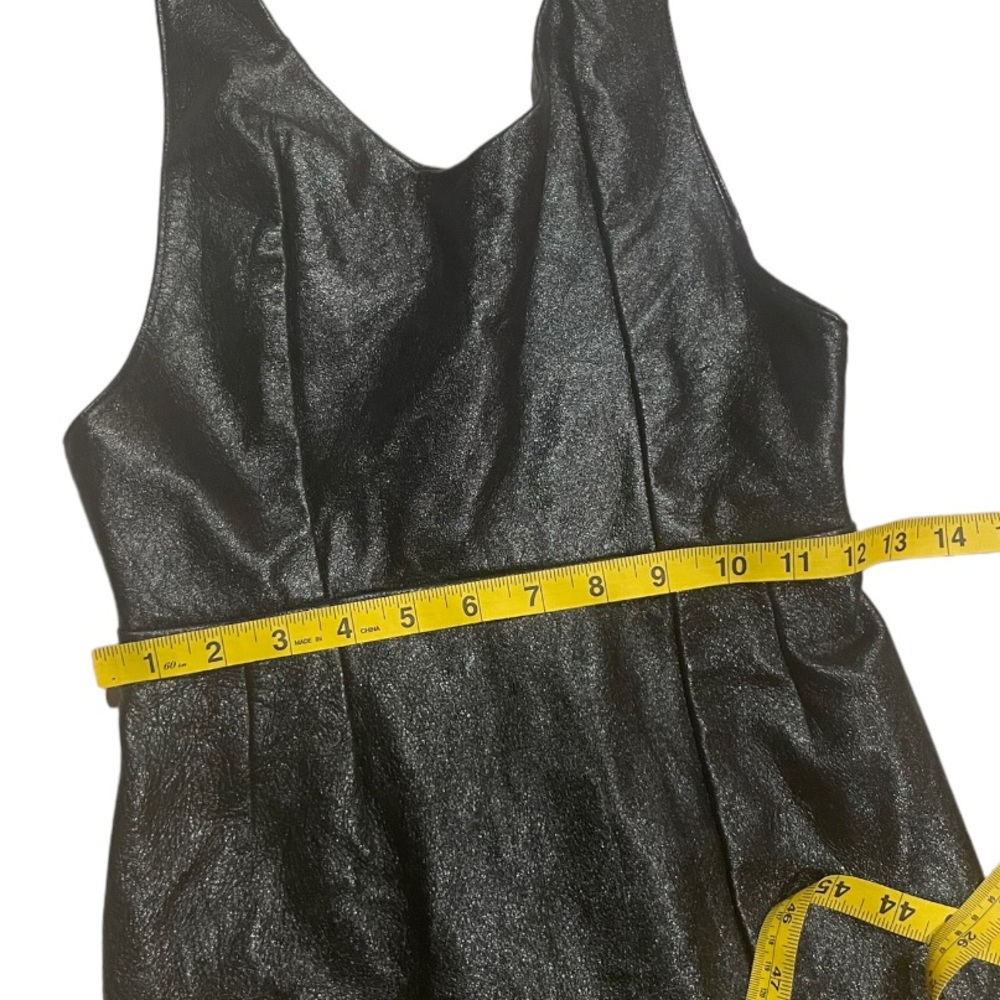 Black Genuine Leather Bodycon Midi Dress - Picture 10 of 11